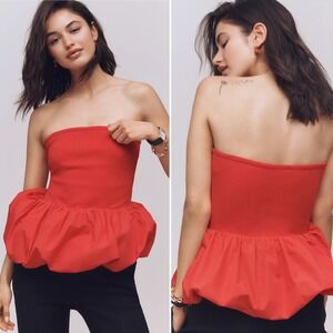 NWT‎ Anthropologie Maeve Red Strapless Bubble Hem Peplum Top L Valentines Day